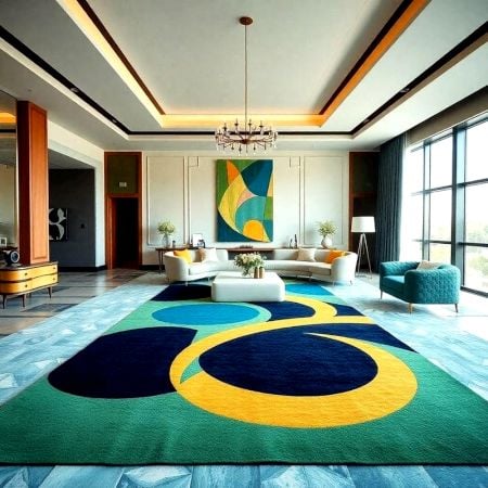 Handcrafted Green Abstract Circle Living Room Rug